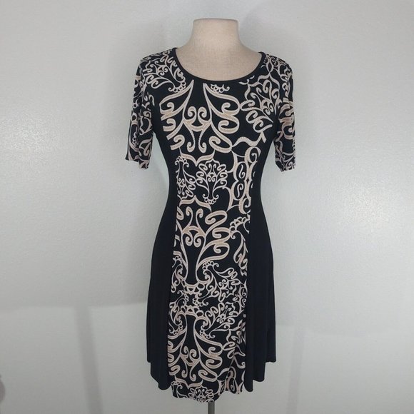 Sami & Jo Dresses & Skirts - Sami & Jo Womens Dress Medium Black with Beige Print A-Line Slimming Slinky